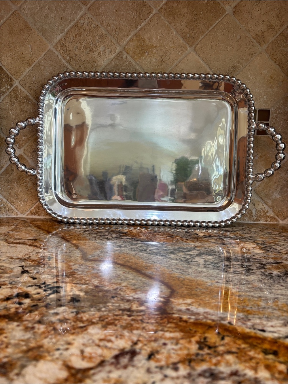 Mariposa Large Pearl-Beaded Edge Serving Tray
